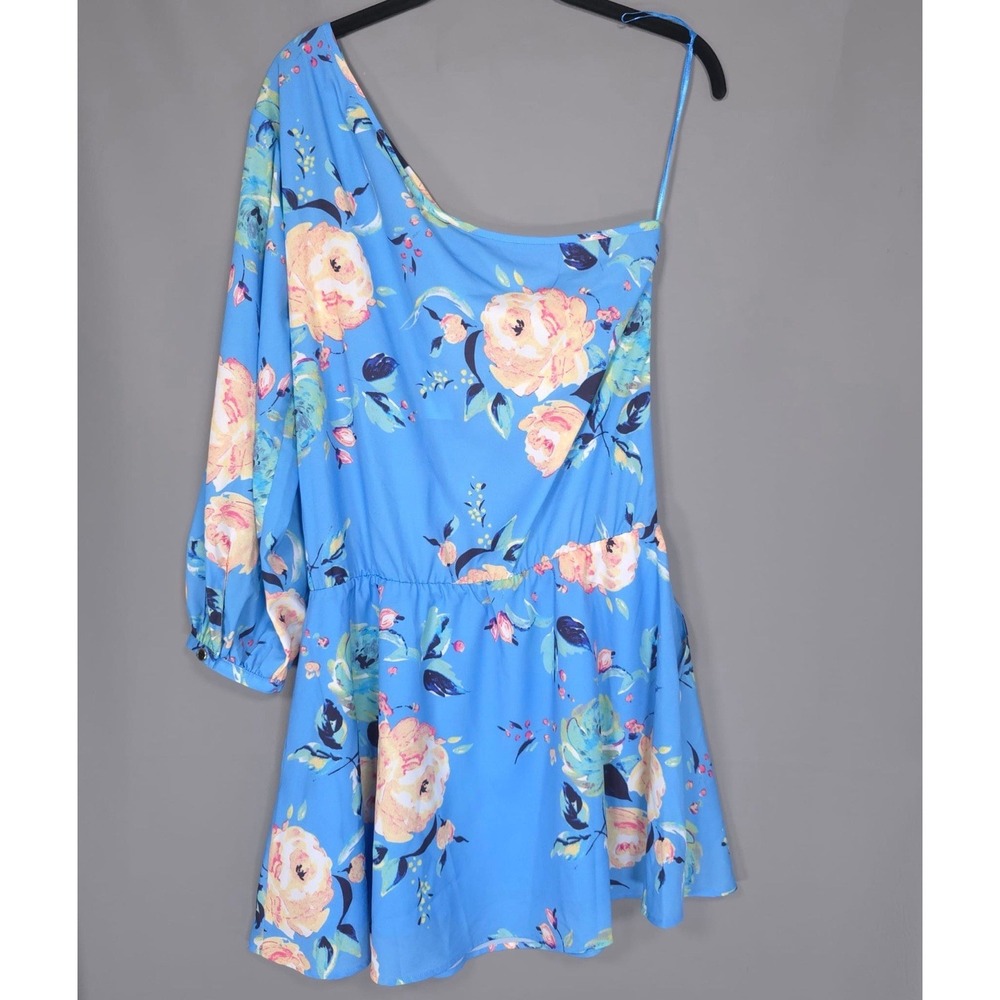 NWT Anthropologie YUMI KIM Mini Dress LARGE Blue Rose Garden One Shoulder Floral - Picture 8 of 12